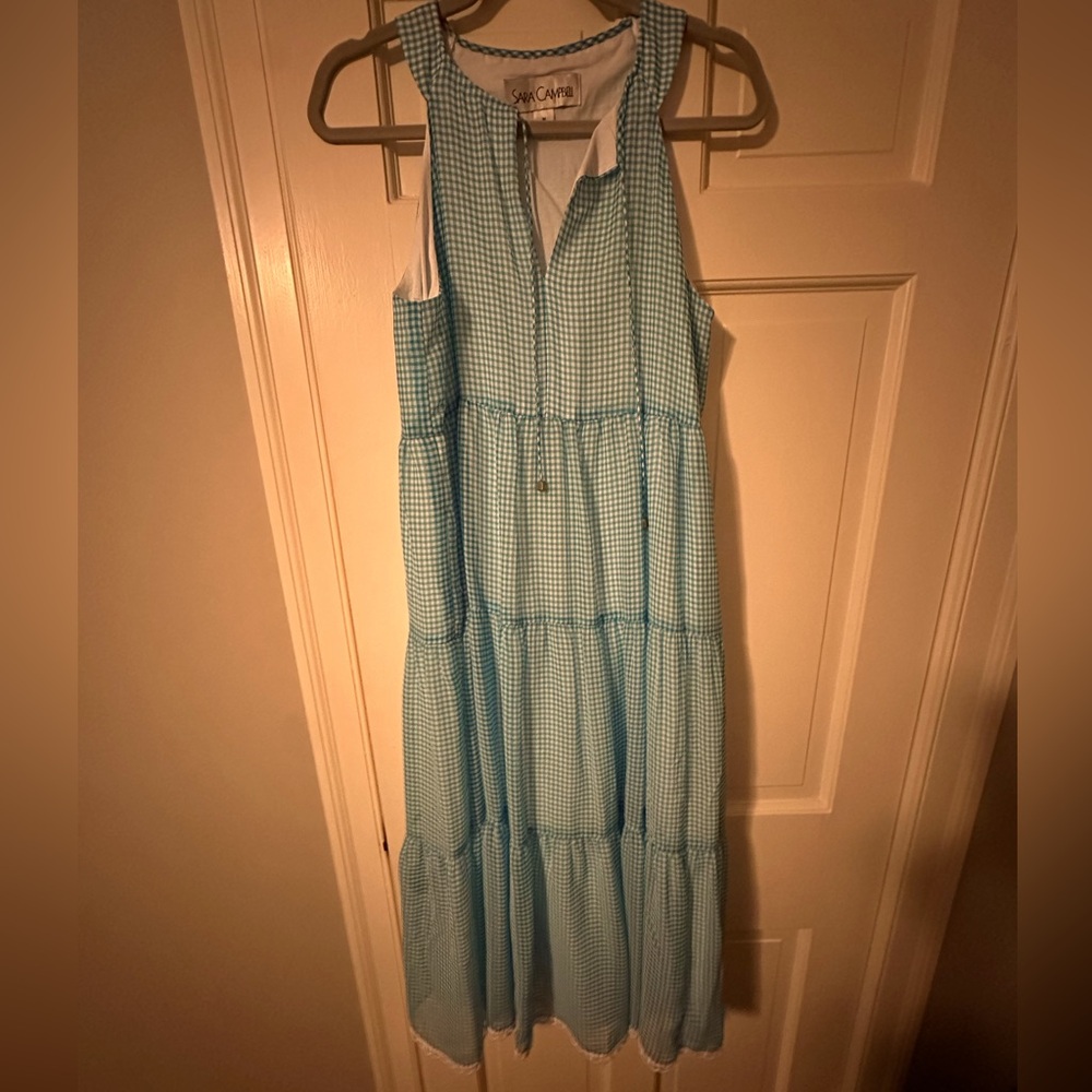 Lined Sarah Campbell blue and white gingham dress size medium